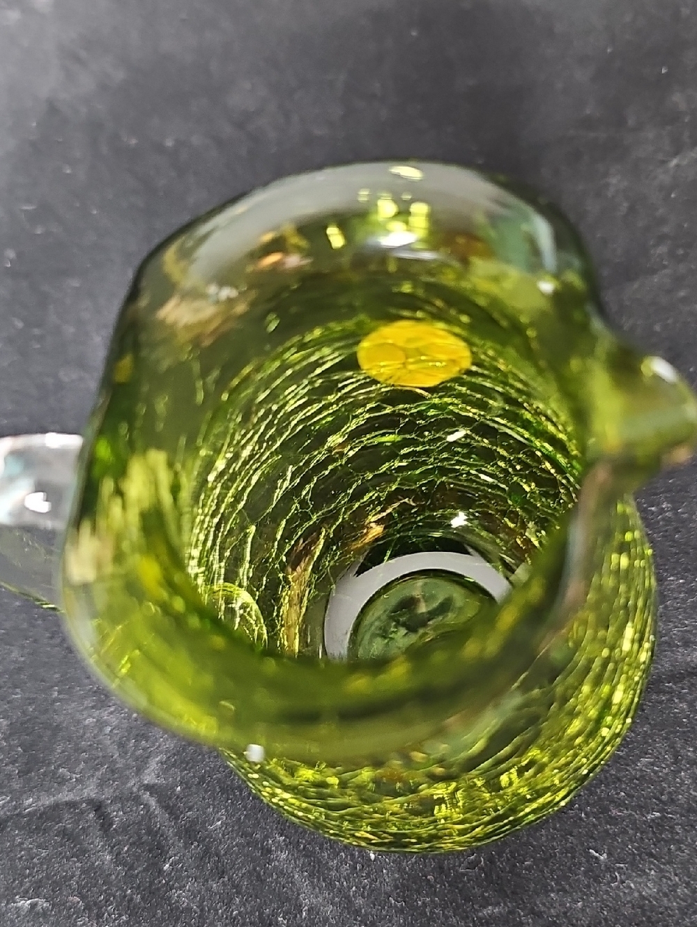 Pilgrim Handblown Crackle Glass Pitcher in Green with Clear Handle - Picture 4 of 5